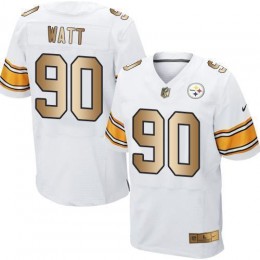 Steelers #90 T. J. Watt White Men's Stitched NFL Elite Gold Jersey
