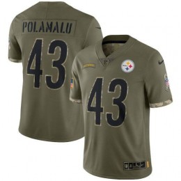 Pittsburgh Steelers #43 Troy Polamalu Men's 2022 Salute To Service Limited Jersey – Olive