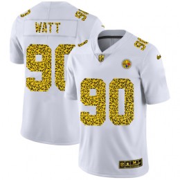 Pittsburgh Steelers #90 T.J. Watt Men's Flocked Leopard Print Vapor Limited NFL Jersey White