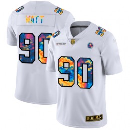 Pittsburgh Steelers #90 T.J. Watt Men's White Multi-Color 2020 NFL Crucial Catch Limited NFL Jersey