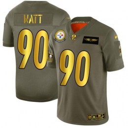 Pittsburgh Steelers #90 T.J. Watt NFL Men's Olive Gold 2019 Salute To Service Limited Jersey