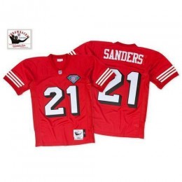Mitchell And Ness 75TH San Francisco 49ers #21 Deion Sanders Red Stitched Throwback NFL Jersey