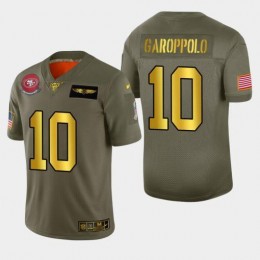 49ers #10 Jimmy Garoppolo Men's Olive Gold 2019 Salute To Service NFL 100 Limited Jersey