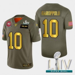 49ers #10 Jimmy Garoppolo Men's Olive Gold Super Bowl LIV 2020 2019 Salute To Service NFL 100 Limited Jersey