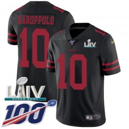 49ers #10 Jimmy Garoppolo Black Super Bowl LIV 2020 Alternate Men's Stitched NFL 100th Season Vapor Limited Jersey