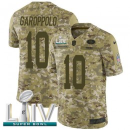 49ers #10 Jimmy Garoppolo Camo Super Bowl LIV 2020 Men's Stitched NFL Limited 2018 Salute To Service Jersey