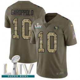 49ers #10 Jimmy Garoppolo Olive/Camo Super Bowl LIV 2020 Men's Stitched NFL Limited 2017 Salute To Service Jersey