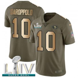 49ers #10 Jimmy Garoppolo Olive/Gold Super Bowl LIV 2020 Men's Stitched NFL Limited 2017 Salute To Service Jersey