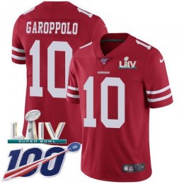 49ers #10 Jimmy Garoppolo Red Super Bowl LIV 2020 Team Color Men's Stitched NFL 100th Season Vapor Limited Jersey