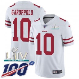 49ers #10 Jimmy Garoppolo White Super Bowl LIV 2020 Men's Stitched NFL 100th Season Vapor Limited Jersey