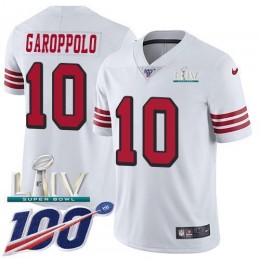 49ers #10 Jimmy Garoppolo White Super Bowl LIV 2020 Rush Men's Stitched NFL Limited 100th Season Jersey