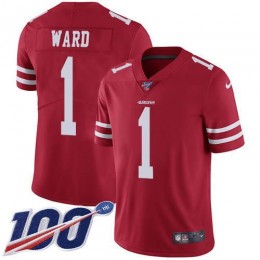 49ers #1 Jimmie Ward Red Team Color Men's Stitched NFL 100th Season Vapor Limited Jersey