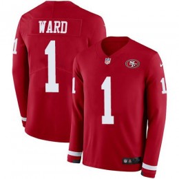 49ers #1 Jimmie Ward Red Team Color Men's Stitched NFL Limited Therma Long Sleeve Jersey