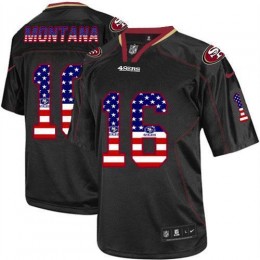 49ers #16 Joe Montana Black Men's Stitched NFL Elite USA Flag Fashion Jersey