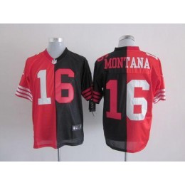 49ers #16 Joe Montana Black/Red Men's Stitched NFL Elite Split Jersey
