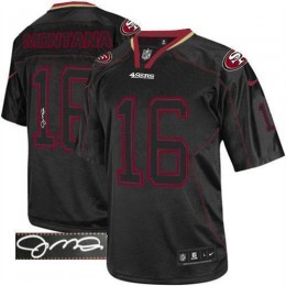 49ers #16 Joe Montana Lights Out Black Men's Stitched NFL Elite Autographed Jersey
