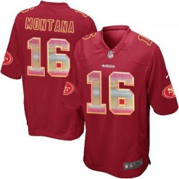 49ers #16 Joe Montana Red Team Color Men's Stitched NFL Limited Strobe Jersey