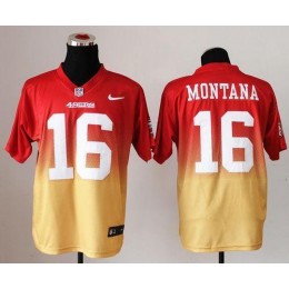 49ers #16 Joe Montana Red/Gold Men's Stitched NFL Elite Fadeaway Fashion Jersey
