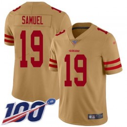 49ers #19 Deebo Samuel Gold Men's Stitched NFL Limited Inverted Legend 100th Season Jersey