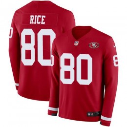 49ers #80 Jerry Rice Red Team Color Men's Stitched NFL Limited Therma Long Sleeve Jersey