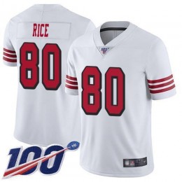 49ers #80 Jerry Rice White Rush Men's Stitched NFL Limited 100th Season Jersey