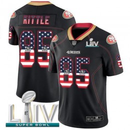 49ers #85 George Kittle Black Super Bowl LIV 2020 Men's Stitched NFL Limited Rush USA Flag Jersey