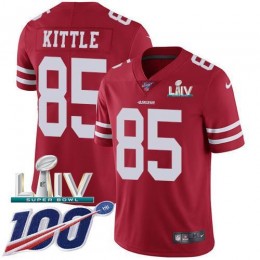 49ers #85 George Kittle Red Super Bowl LIV 2020 Team Color Men's Stitched NFL 100th Season Vapor Limited Jersey