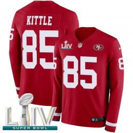 49ers #85 George Kittle Red Super Bowl LIV 2020 Team Color Men's Stitched NFL Limited Therma Long Sleeve Jersey