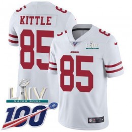 49ers #85 George Kittle White Super Bowl LIV 2020 Men's Stitched NFL 100th Season Vapor Limited Jersey