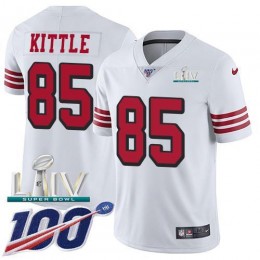 49ers #85 George Kittle White Super Bowl LIV 2020 Rush Men's Stitched NFL Limited 100th Season Jersey