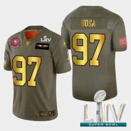 49ers #97 Nick Bosa Men's Olive Gold Super Bowl LIV 2020 2019 Salute To Service NFL 100 Limited Jersey