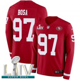49ers #97 Nick Bosa Red Super Bowl LIV 2020 Team Color Men's Stitched NFL Limited Therma Long Sleeve Jersey