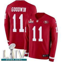 San Francisco 49ers #11 Marquise Goodwin Red Super Bowl LIV 2020 Team Color Men's Stitched NFL Limited Therma Long Sleeve Jersey