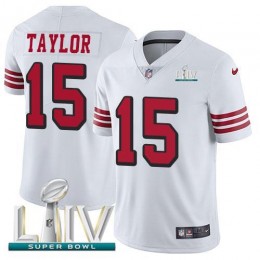 San Francisco 49ers #15 Trent Taylor White Super Bowl LIV 2020 Rush Men's Stitched NFL Vapor Untouchable Limited Jersey