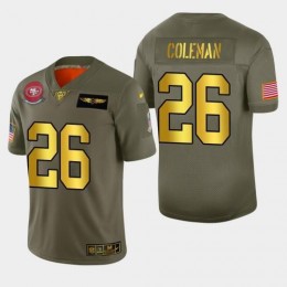 San Francisco 49ers #26 Tevin Coleman Men's Olive Gold 2019 Salute to Service NFL 100 Limited Jersey