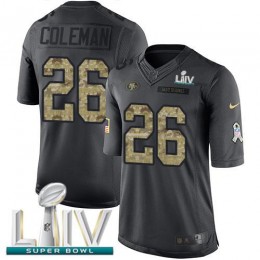San Francisco 49ers #26 Tevin Coleman Black Super Bowl LIV 2020 Men's Stitched NFL Limited 2016 Salute to Service Jersey