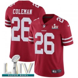 San Francisco 49ers #26 Tevin Coleman Red Super Bowl LIV 2020 Team Color Men's Stitched NFL Vapor Untouchable Limited Jersey