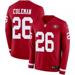 San Francisco 49ers #26 Tevin Coleman Red Team Color Men's Stitched NFL Limited Therma Long Sleeve Jersey