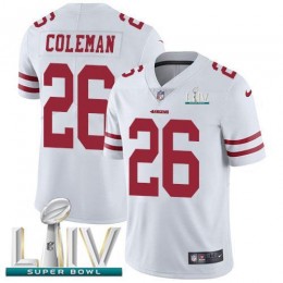 San Francisco 49ers #26 Tevin Coleman White Super Bowl LIV 2020 Men's Stitched NFL Vapor Untouchable Limited Jersey