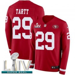San Francisco 49ers #29 Jaquiski Tartt Red Super Bowl LIV 2020 Team Color Men's Stitched NFL Limited Therma Long Sleeve Jersey