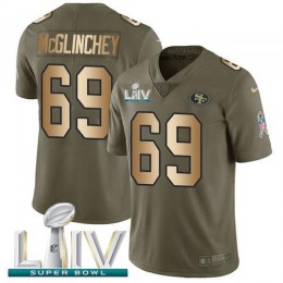 San Francisco 49ers #69 Mike McGlinchey Olive/Gold Super Bowl LIV 2020 Men's Stitched NFL Limited 2017 Salute To Service Jersey