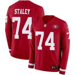 San Francisco 49ers #74 Joe Staley Red Team Color Men's Stitched NFL Limited Therma Long Sleeve Jersey