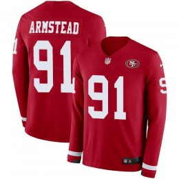 San Francisco 49ers #91 Arik Armstead Red Team Color Men's Stitched NFL Limited Therma Long Sleeve Jersey