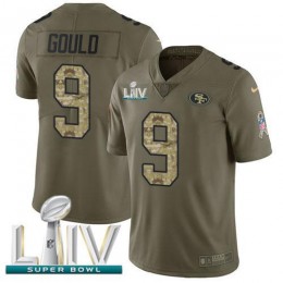 San Francisco 49ers #9 Robbie Gould Olive/Camo Super Bowl LIV 2020 Men's Stitched NFL Limited 2017 Salute To Service Jersey