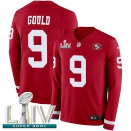 San Francisco 49ers #9 Robbie Gould Red Super Bowl LIV 2020 Team Color Men's Stitched NFL Limited Therma Long Sleeve Jersey