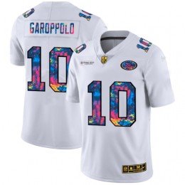 San Francisco 49ers #10 Jimmy Garoppolo Men's White Multi-Color 2020 NFL Crucial Catch Limited NFL Jersey