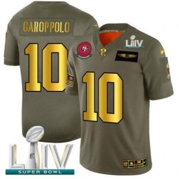 San Francisco 49ers #10 Jimmy Garoppolo NFL Men's Olive Gold Super Bowl LIV 2020 2019 Salute To Service Limited Jersey