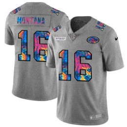 San Francisco 49ers #16 Joe Montana Men's Multi-Color 2020 NFL Crucial Catch NFL Jersey Greyheather