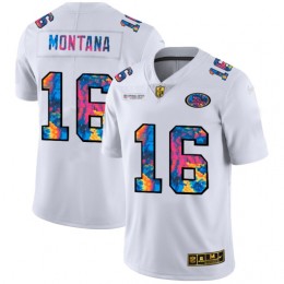 San Francisco 49ers #16 Joe Montana Men's White Multi-Color 2020 NFL Crucial Catch Limited NFL Jersey
