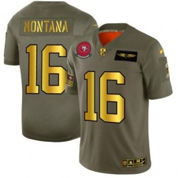 San Francisco 49ers #16 Joe Montana NFL Men's Olive Gold 2019 Salute To Service Limited Jersey